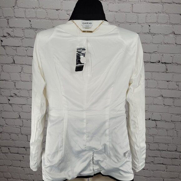 NWT Bebe Black & White Woven Twill Colorblock Notch Stretch Jacket Blazer Size 2 - Picture 6 of 16